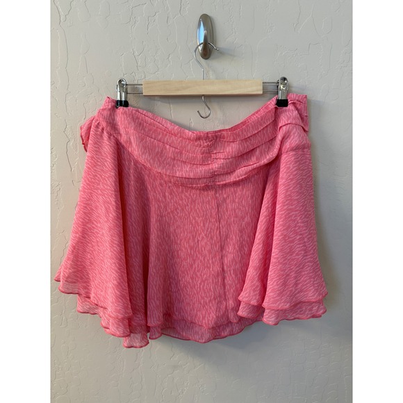 Aerie‎ Ruffle Mini Wrap Skirt Tie Waist Flowy Lightweight Chiffon Pink Sz L NWT - Picture 5 of 7